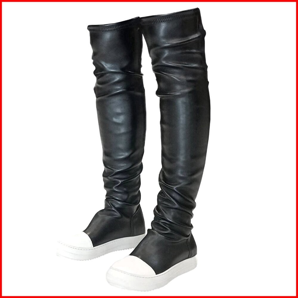 Thigh High Over The Knee Boots Flat Heel Round Toe Vegan Leather